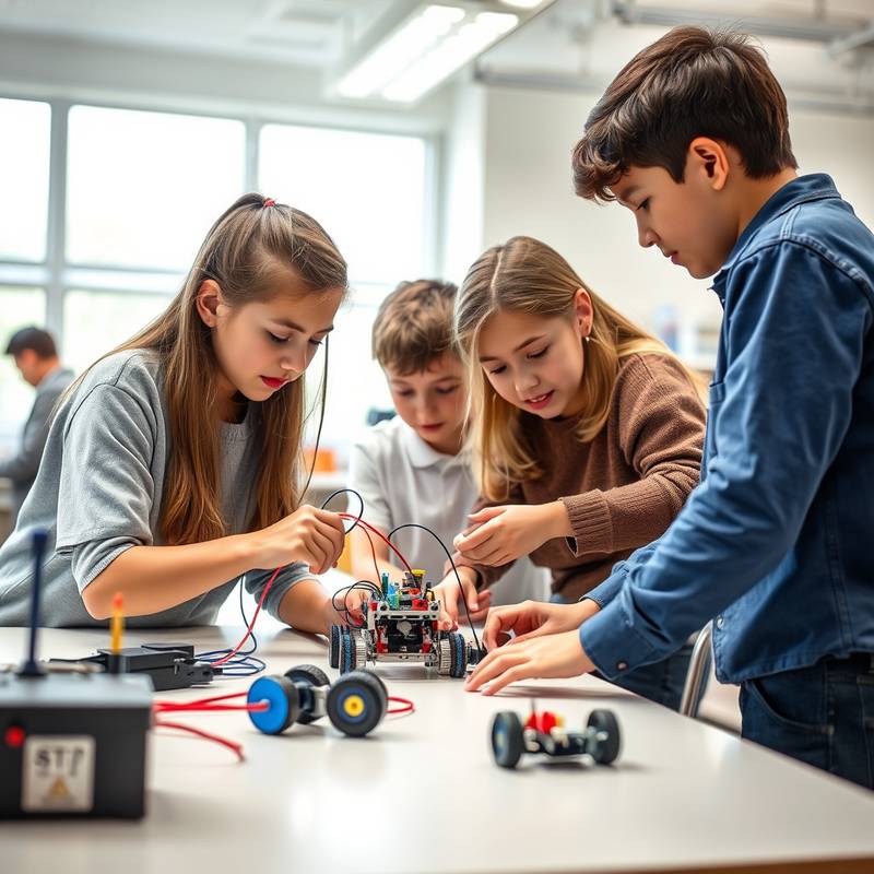 Students working on a robotics project in a STEM classroom